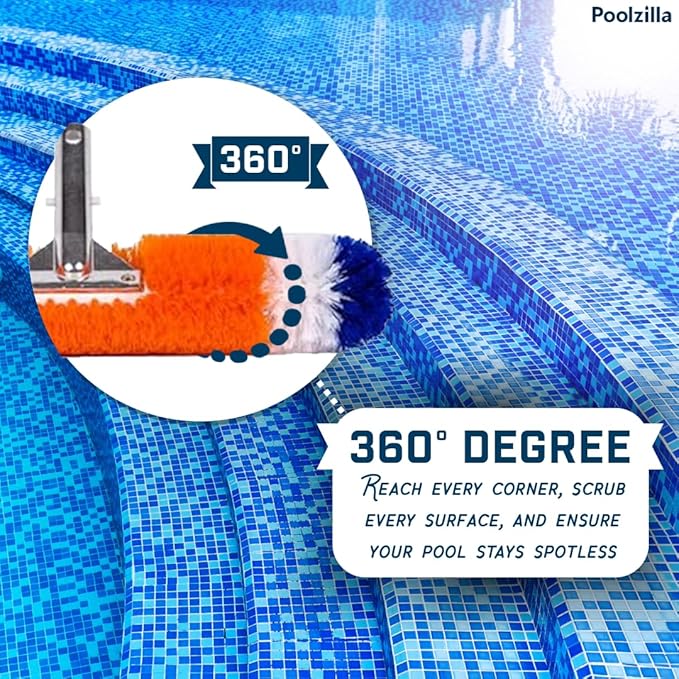 Poolzilla Pool Brush [3 Pack] - 360 Degree Bristles, with 12 Inch, 18 Inch, and 24 Inch for Outdoor and Indoor Swimming Pools, Spas, & Hot Tubs