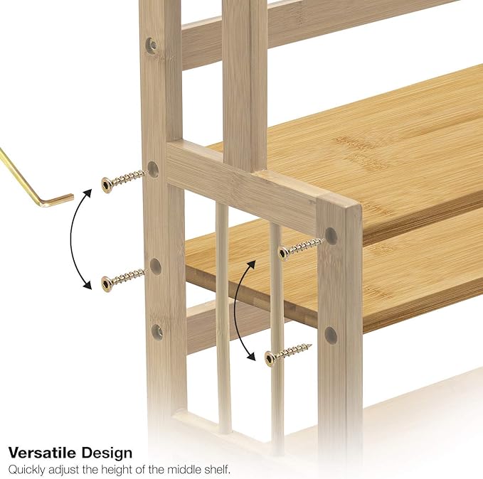 Sorbus Kitchen Countertop Organizer Bamboo Wooden Counter Storage Shelf Rack for Spice, Soap, Skin Care, Makeup Display Stand, Bathroom Shelves, Vanity, Office (3-Tier)