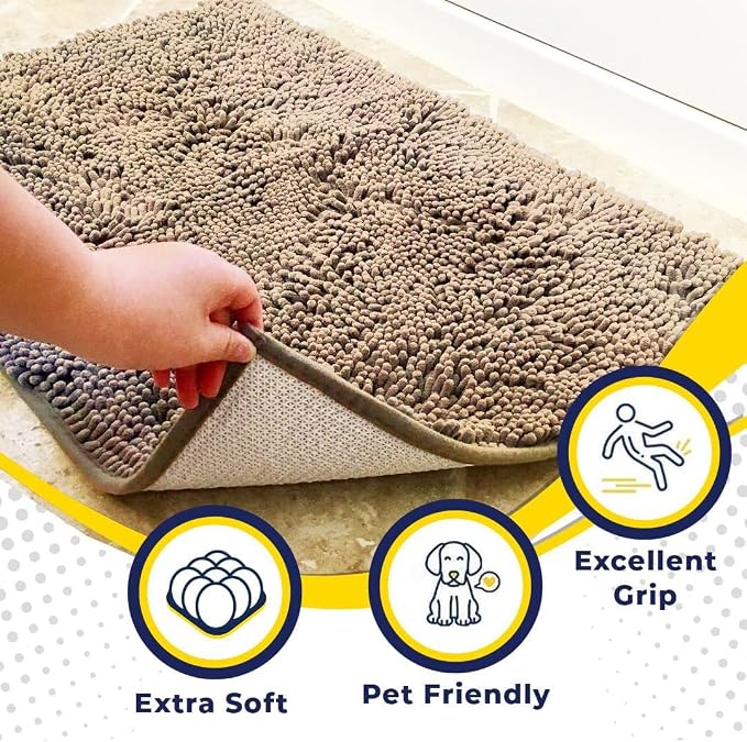Muddy Mat® | Super Water Absorbent Door Mat Indoor, Microfiber Quick Dry Chenille Entryway Rug, Slip Resistant Front Door Mat, Indoor Mats for Entryway, Machine Washable Pet Rug, Sand 32" x 40"
