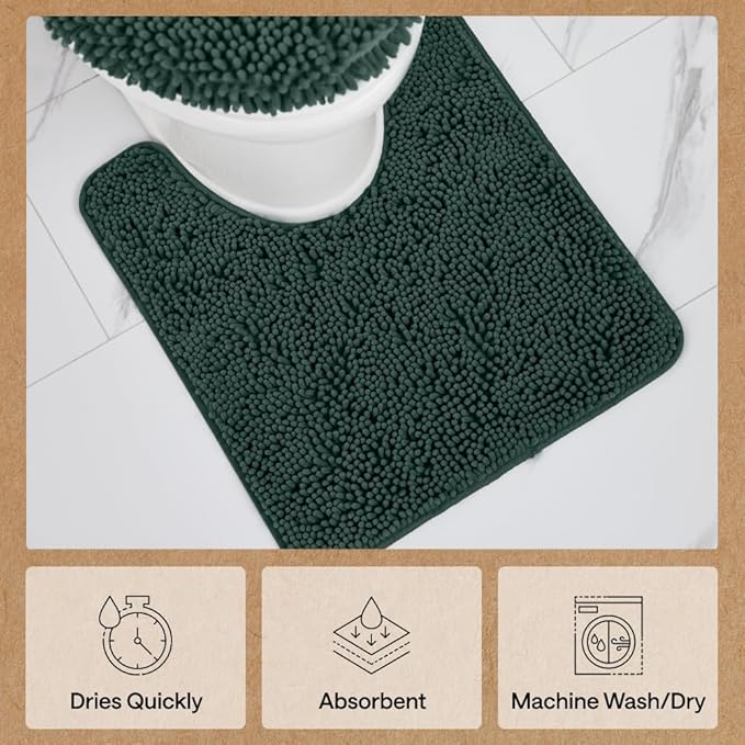 GORILLA GRIP Bathroom Rug Sets, Soft Chenille 2 Piece Area Rugs Set, Toilet Base Mat and 30x20 Carpet, Absorbent Microfiber Washable Mats Dry Quickly, Home Décor and Bath Room Accessories, Hunter