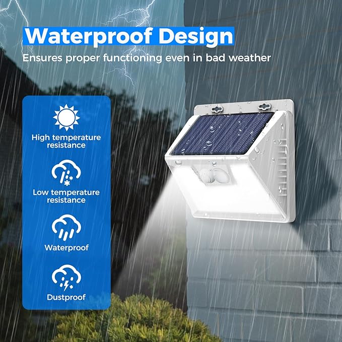 Peasur White Solar Lights Outdoor Waterproof, 6Pack 140LED Solar Powered Motion Sensor Light, 3 Modes Security Wall Lights for Fence Garden Yard Outside