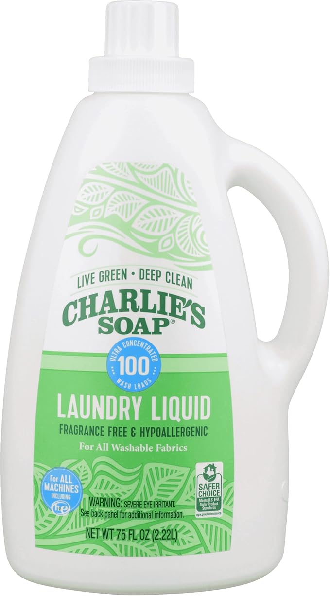 Charlie’s Soap Laundry Liquid (100 Loads, 1 Pack) 75.0 Fl Oz Natural Deep Cleaning Hypoallergenic Laundry Detergent – Eco-Friendly, Safe and Effective