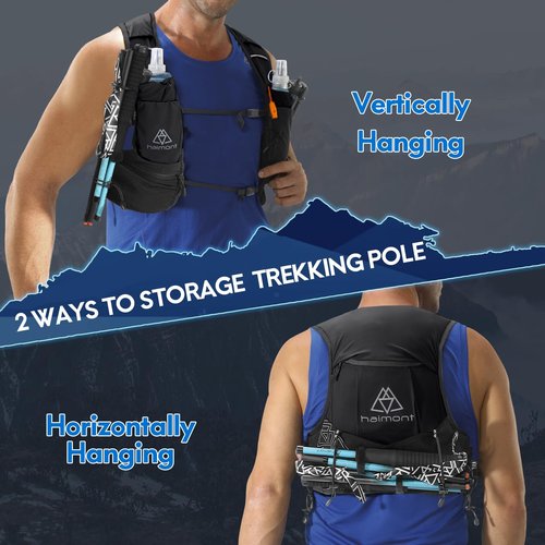 Haimont Running Hydration Vest with Soft Flasks for Women Men, Adjustable Water Vests Pack Backpack with Water Bottle for Hiking, 8L, M, Black