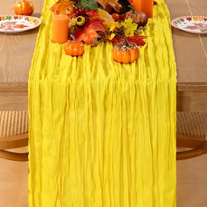 MLMC Yellow Table Runner 10ft Rustic Cheesecloth Table Runner Gauze Cheese Cloth Centerpiece Decororations 35x120 Inches for Wedding Baby Shower Outdoor Picninc Decor
