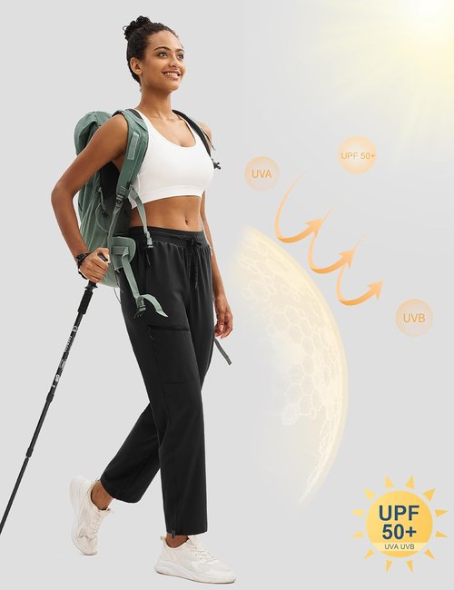 MAGCOMSEN Women's Hiking Pants - UPF 50+ Water Resistant, Quick Dry, Lightweight Cargo Pants with 4 Pockets