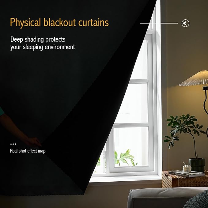 AJAZZ 100% Blackout Shades Window Cover Self Adhesive Curtains Sticky Curtain