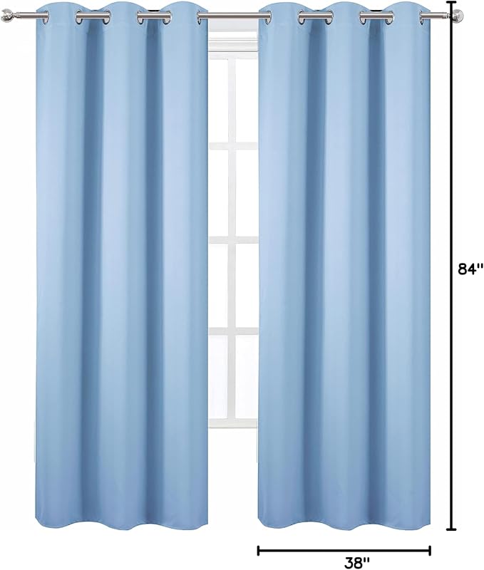 LEMOMO Sky Blue Thermal Blackout Curtains/38 x 84 Inch/Set of 2 Panels Room