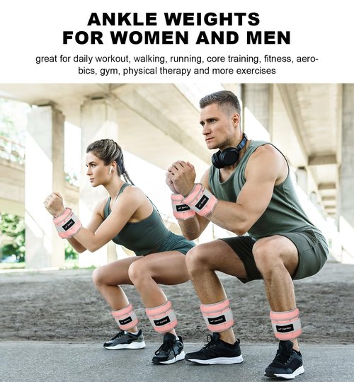 Adjustable Ankle Weights for Women Men 1 Pair 2 4 6 8 10 LBS Leg Weight Hand Arm Wrist Weights with Removable Weight, 1-5 LB Each Ankle Strength Training Weight for Gym Fitness Walking Running, Pink