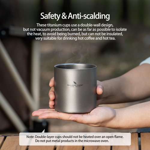 Boundless Voyage Titanium Double Walled Cups Ultralight Stackable Storage Metal Tea Coffee Drinking Mug Durable Portable Cup for Outdoor Camping Daily Use (3 Cups Set)