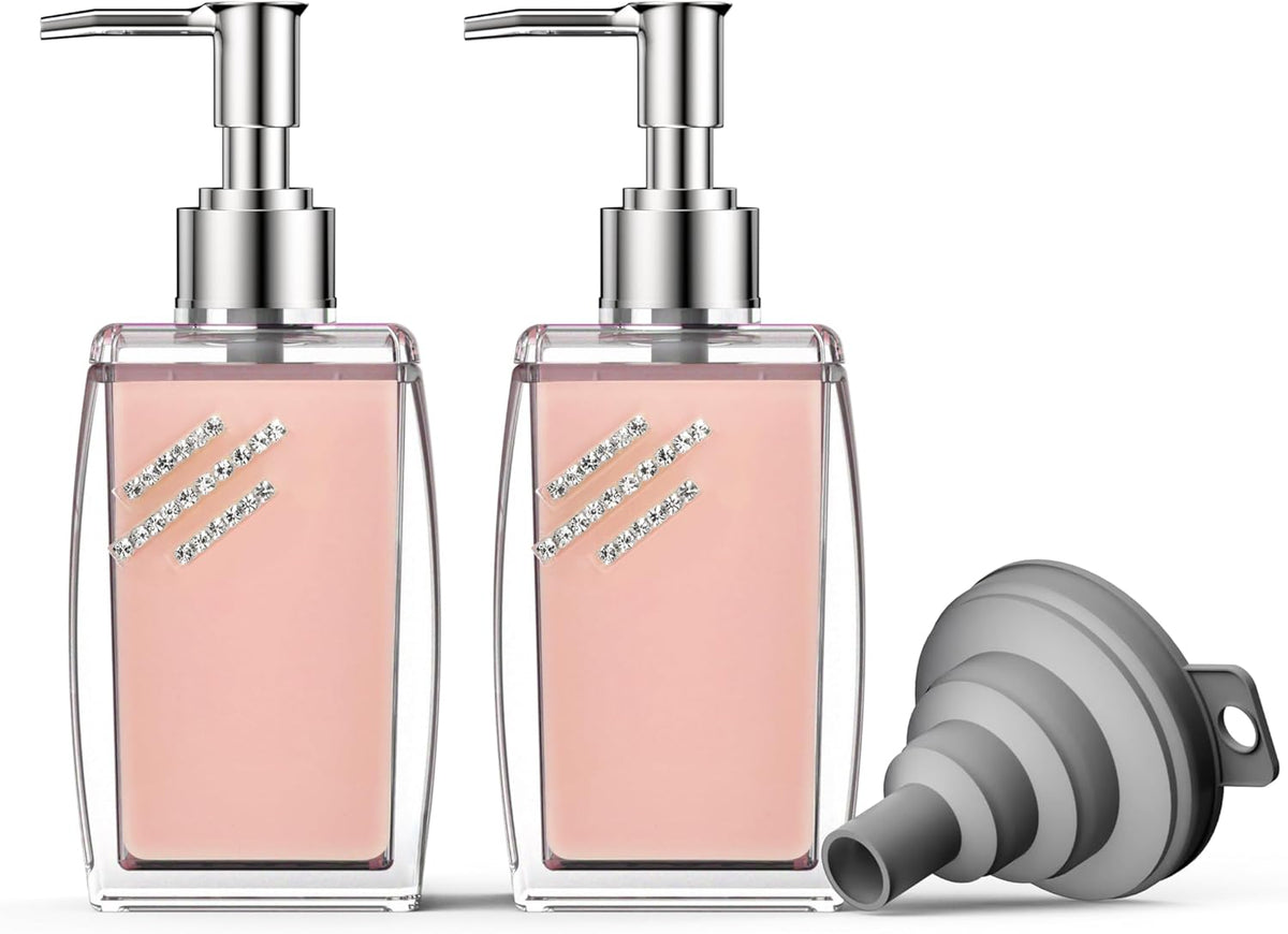Pink Soap Dispenser with Refillable Plastic Pump for Bathroom Sink or Kitchen Counter, Ideal for Hand Soap, Liquid Soap, Dish Soap, or Lotion Use