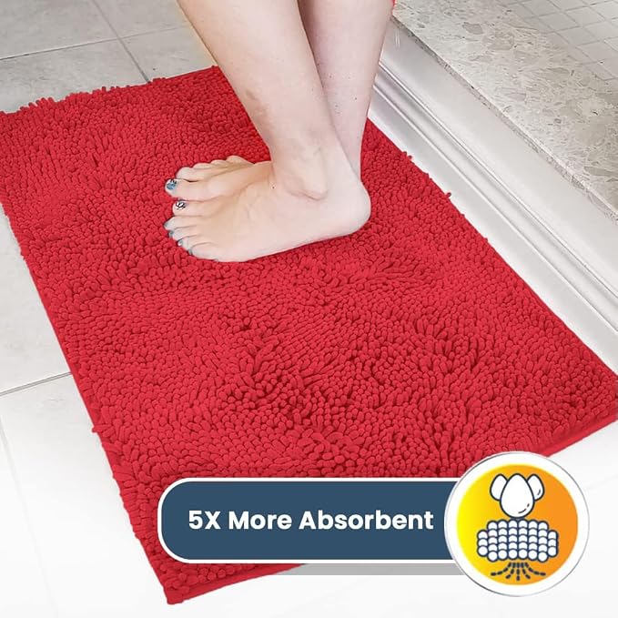 Muddy Mat® | Super Water Absorbent Door Mat Indoor, Microfiber Quick Dry Chenille Entryway Rug, Slip Resistant Front Door Mat, Indoor Mats for Entryway, Machine Washable Pet Rug, Red 20" x 33"