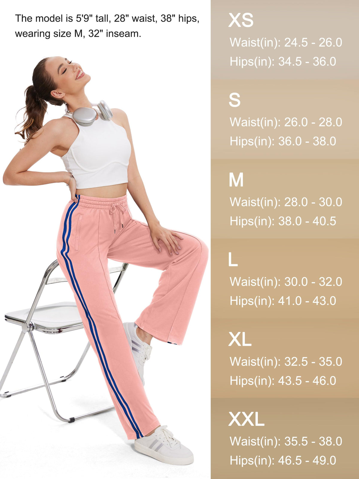 Tapata Petite Women's 28" Inseam Track Pants Elastic Waistband Y2K with Zipper Pockets Dance Studio Sweatpants, Pink, S