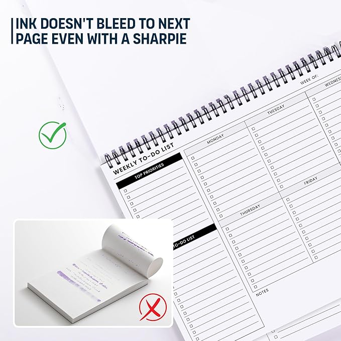 Of a Happy Kind Weekly To Do List Spiral Planner Pad - 8.5x11 52 Sheets - Desk Notepad with Multiple Sections - Undated Planning Notebook Checklist, Todo Agenda Plan