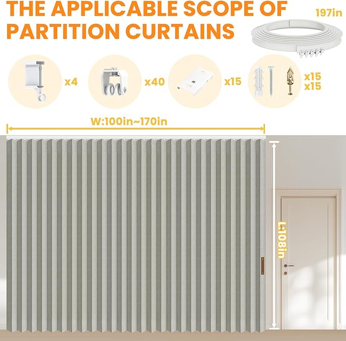 Room Divider Curtain Sets with Flexible Ceiling Track, Privacy Soundproof