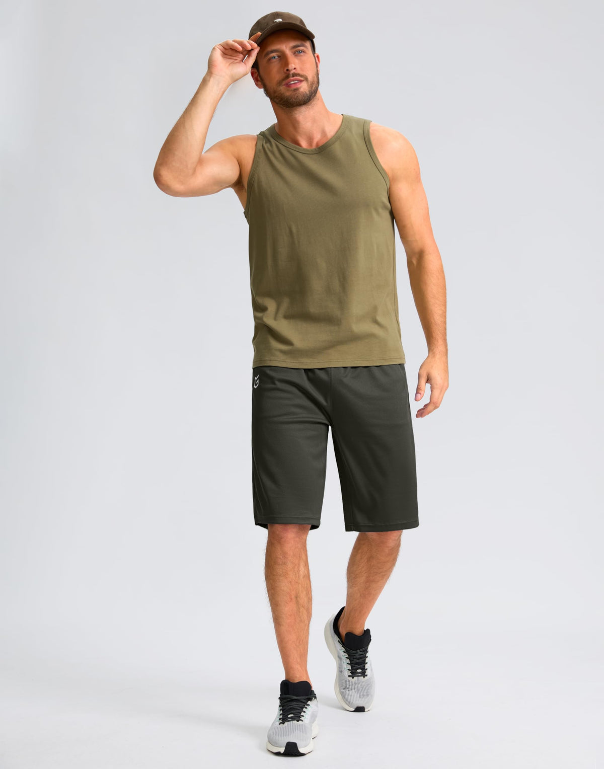 G Gradual Men's Athletic Shorts with Pockets 9" / 11" Long Basketball Shorts Lightweight Quick Dry Gym Workout Shorts for Men(Olive,M)