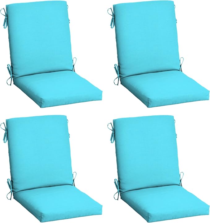 Arden 4-Pack Outdoor Patio Dining Chair Cushion, 20x44, Rain-Proof Seat Pad, Fade-Resistant Outdoor Cushion Pool Blue Leala