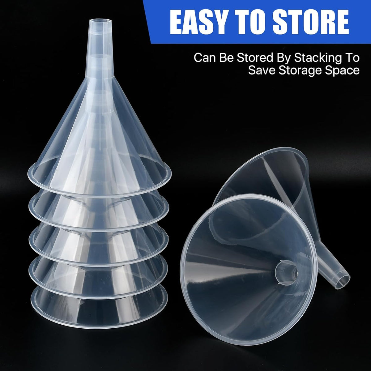 20PCS Plastic Funnels, 4.7'' Clear Plastic Funnels, Wide Mouth Funnel for Filling Bottles, Large Funnel with Long Reaching Spout for Liquid Spices Powder Lotion Perfume Automotive Use
