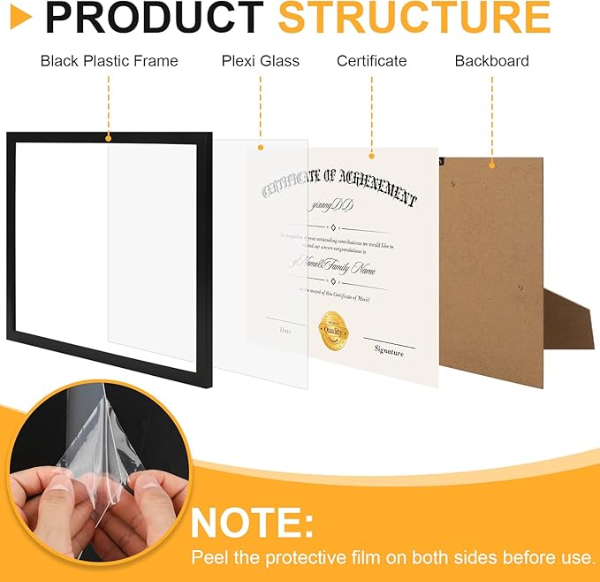 YixangDD 18 PACK Certificate Frames 8.5 x 11, Black Diploma Frame Document Frame with Clear Plexiglass, Picture Frames for Tabletop and Wall Display