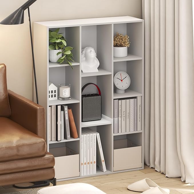 Furinno LUDER Book Shelf, 11-Cube Bookshelf, Reversible Bookcase, 9.4 x 29.1 x 41.7, for Living Room, Bedroom, Home Office, White