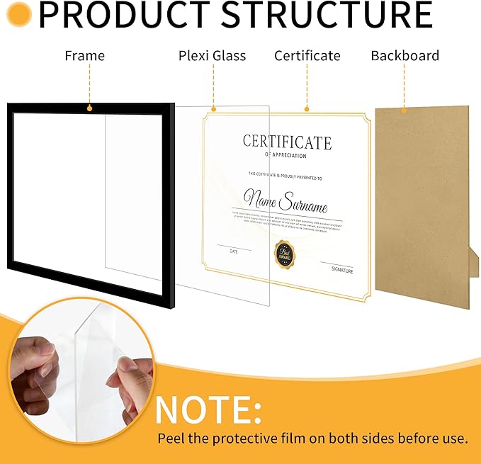 10 Packs 8.5x11 Multi Picture Frames Set, Certificate Frame for Document Diploma Award, Light Weight Bulk 8.5 by 11 Frames Pack for Wall Hanging and Table, Black