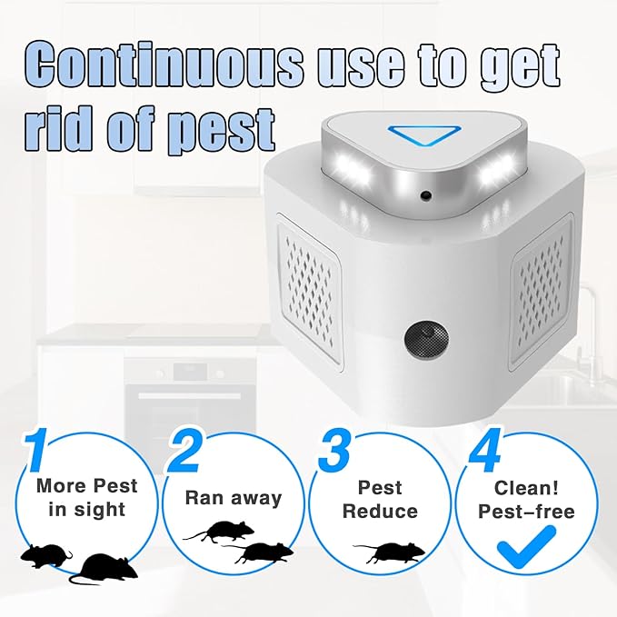 2 Packs Mice Repellent Ultrasonic Plug in Rodent Repeller Indoor, 360° Pest Control Indoor Pest Repellent, Mouse Deterrent for Home, Kitchen, Attic, Garage,4 Mode Switching