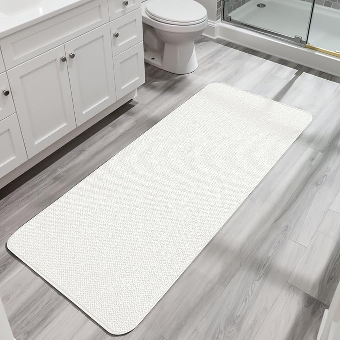 Bath Mat,Ultra Thin Bathroom Runner Rugs,Large Bath Mats for Bathroom,Quick Dry,Non-Slip,Machine Washable,Low Pile,Bath Rug,Shower Outside,Sink,Home Decor Accessories.Cream,1'5"x4'11"（17x59inch）