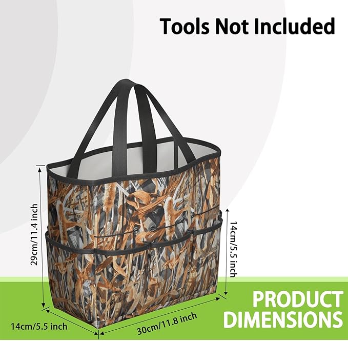 Green Camo Garden Tool Bag - Waterproof Garden Tote with 8 Pockets, Large Storage Home Organizer Gardening Tool Oxford Bag for Garden Tools Kits Holder, Ideal Outdoor Gardening Gift for Women & Men