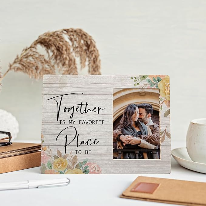Couples Picture Frame, Valentines Frame, Love Picture Frame, Engagement Photo Frame, Engagement Gifts for Couples Newlyweds, Together is My Favorite Place to be Wood Photo Frame for 4x6 Photos
