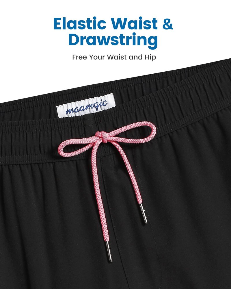 maamgic Swim Trunks Men 2 in 1 Mens Bathing Suit 7 Inch Quick Dry Mens Swimming Trunks with Zipper Pockets Pink-Black