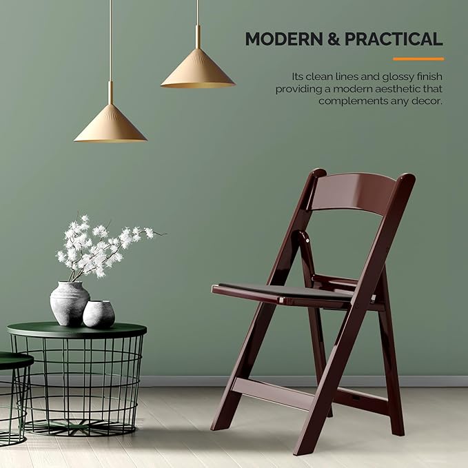 VINGLI Resin Folding Chairs with Cushion, Foldable Plastic Chair with Comfortable Padded Seats, Perfect for Event Party Indoor Outdoor, Reddish Brown, 1 PC