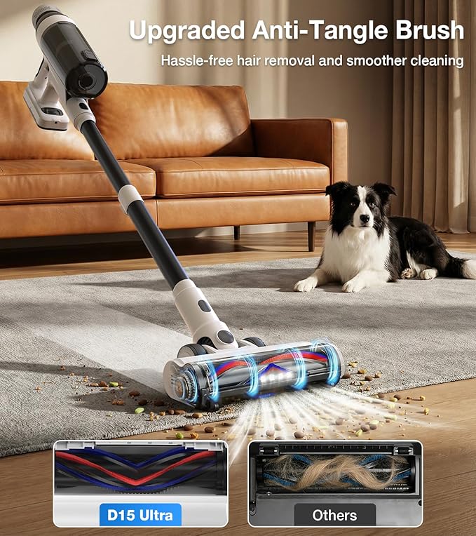 Cordless Vacuum Cleaner, 55Mins Vacuum Cleaners for Home, 15-in-1 Self-Standing Stick Vacuum with LED Light, Anti-Tangle & Wall Mount Charge, Lightweight Vacuum for Hard Floors Carpets Pet Hair
