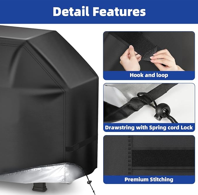 Perfect Grill Cover for Outdoor Grills Waterproof Rip-Proof Weather Resistant for Reliable Protection Griddle Cover Easy to Clean Adjustable Hem Drawstring Fade Resistant (Black, 48)