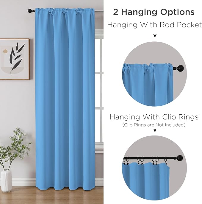 CUCRAF Light Blue Blackout Curtains Customize, Rod Pocket Room Darkening Curtain
