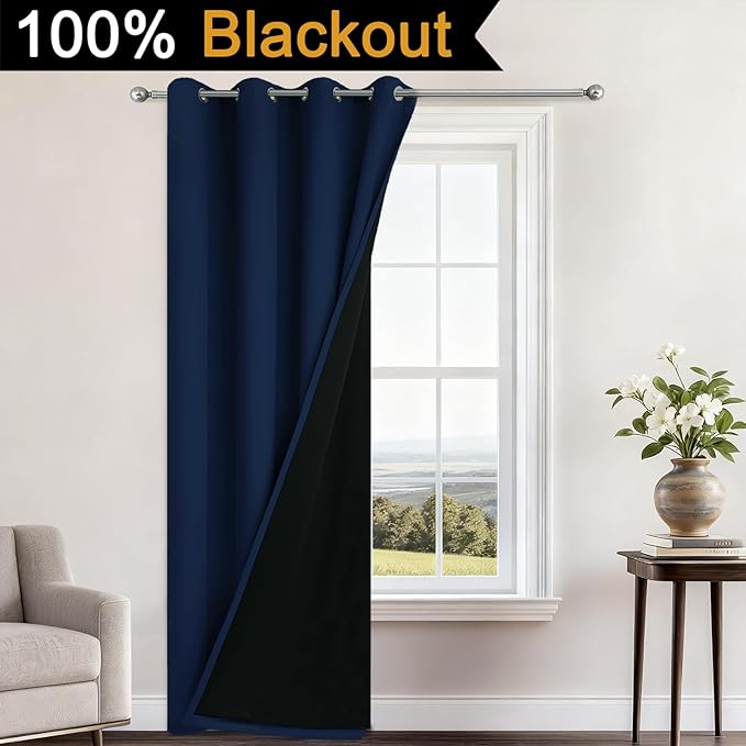 Yakamok 100% Blackout Curtains 96 Inches Long, 2 Thick Layers Heat and Full