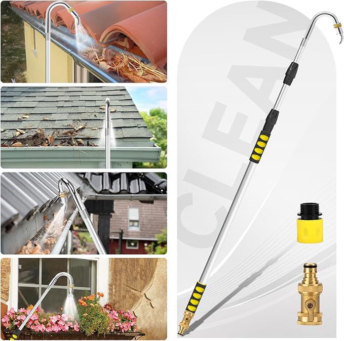 Gutter Cleaning Tools,12ft (20ft Reach) Gutter Cleaner Tools from the Ground with Hose Attachment, Rain Gutters Cleaning Tool with Heavy-Duty Head for 2nd Story House