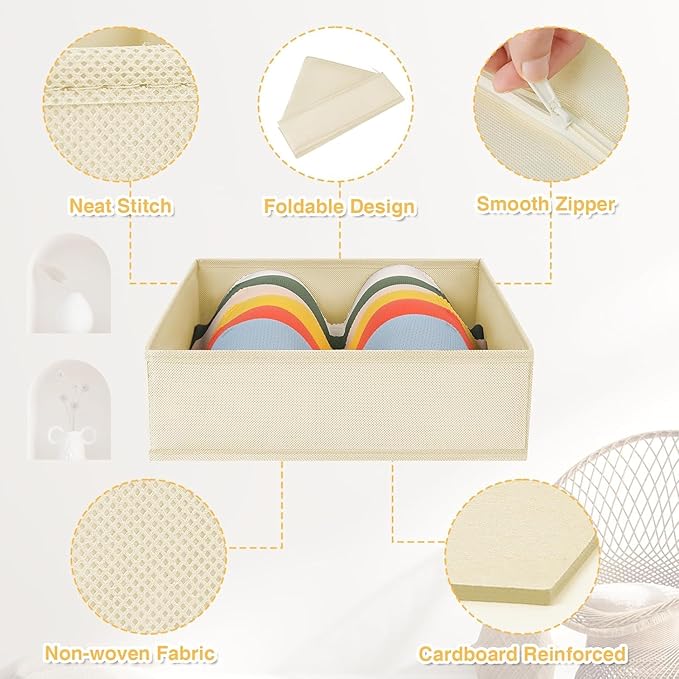 DIMJ Drawer Organizer Clothes 12 Pack - Foldable Baby Organizers and Storage & Dresser Organizer for Bedroom, Closet - Nursery Organization Dresser Dividers for underwear, Sock,Bra, Belt, Tie, Beige