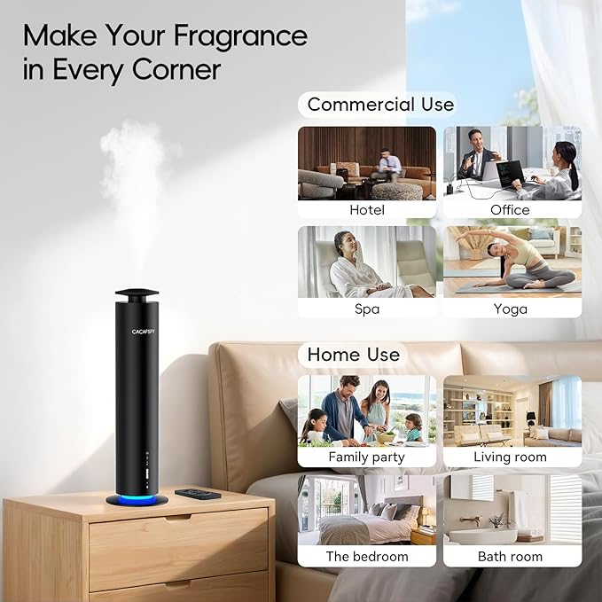 Waterless Diffuser,Hotel Scent Diffuser-Night Light,Wireless Use-Cover Up to 1000 Sq.Ft.-Cold Air Tech,Scent Diffusers for Home,Aromatherapy,Large Room,Spa,Commercial-Black Essential Oil Diffuser