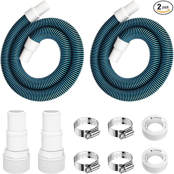 1.5" 6ft Swimming Pool Filter Pump Hose Replacement Kit, fit for Above Ground Swimming Pool Vacuum Skimmer 1 1/2" Filter Hose and for 1.25/1.5" Adapter Fittings -2 Hoses, 2 Adapters, 2 Tapes, 4 Clamps