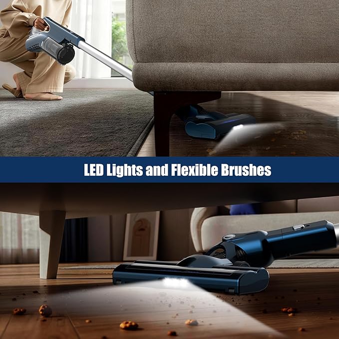 Corded Vacuum Cleaners For Home, 500W Powerful Suction With Dual HEPA Filters, LED Lights & 16.7ft Power Cord, One-Touch Release Dust Cup, Converts To Handheld Vacuum For Pet Hair Hard Floor Carpet