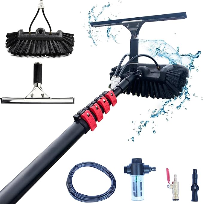 3.6-10.8M Window Cleaning Telescopic Pole,Water Fed Extendable Brush,Suitable for Cleaner Conservatory Roof Photovoltaic Panel Cleaning Extendable Solar Panel Roof Cleaning Tools (5.4M)