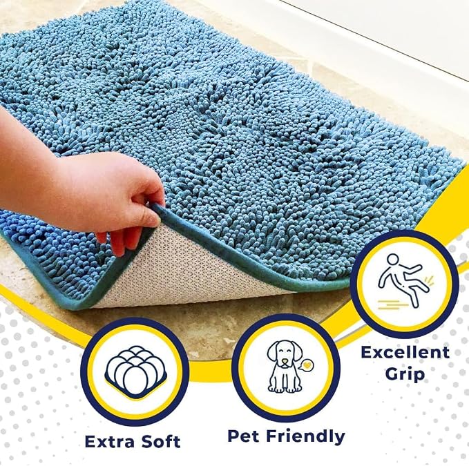 Muddy Mat® | Super Water Absorbent Door Mat Indoor, Microfiber Quick Dry Chenille Entryway Rug, Slip Resistant Front Door Mat, Indoor Mats for Entryway, Machine Washable Pet Rug, Sky Blue 35"x60"