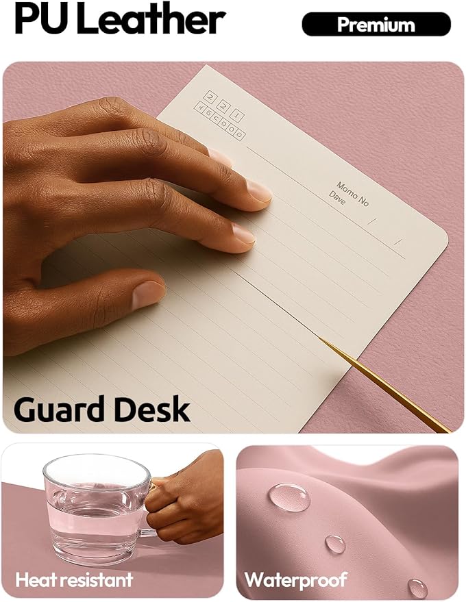 YSAGi Leather Desk Protector, Office Mat, Large Mouse Mat, Non-Slip PU Leather Blotter, Laptop Pad, Waterproof Writing Pad for Office and Home (Pale Mauve, 47.2" x 23.6")