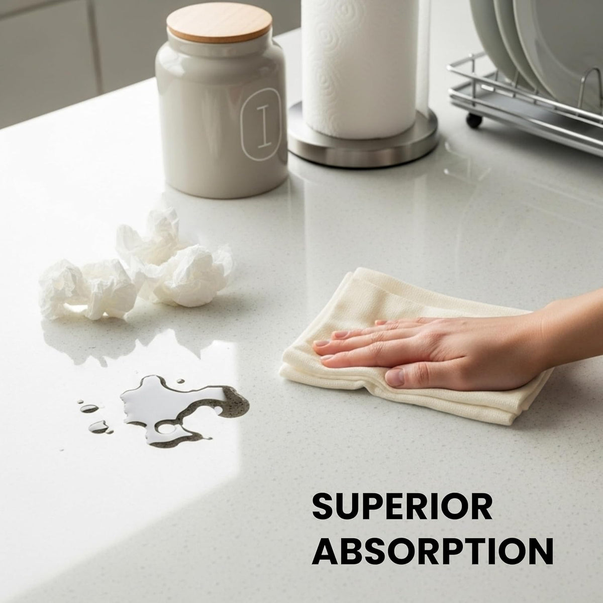 WHITEWRAP Dish Cloths Cotton| Kitchen Wash Cloth| Shop Towels Absorbent and Lint Free Flour Sack| Dishcloths for Kitchen Washing Dishes|Thick Absorbent Quick Dry Dish Rags |4 Pack 13"x13" Natural