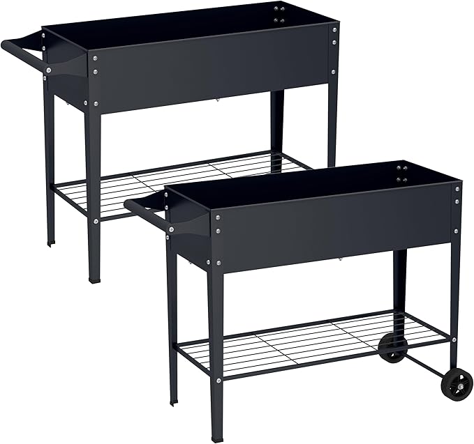 Elevate 2Pcs 32" Tall Raised Garden Bed with Wheel,Planter Box for Backyard,Outdoor Garden, Patio, Balcony, 400lb Capacity,Grey
