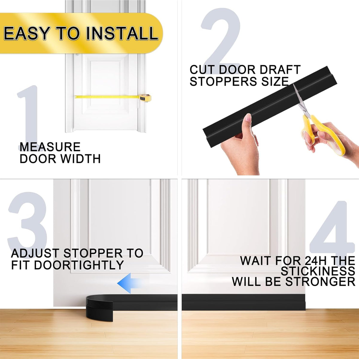 Door Draft Stopper,Door Sweep for Bottom of Door,Weather Stripping Door Seal Draft Guard Blocker Noise Cold Air Insulation Soundproofing for Exterior Interior Home Improvement(Black, 39")