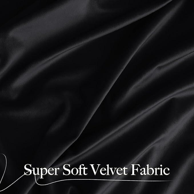 NICETOWN Black Velvet Curtains 90 inches Long 2 Panels Set, Thermal Insulated