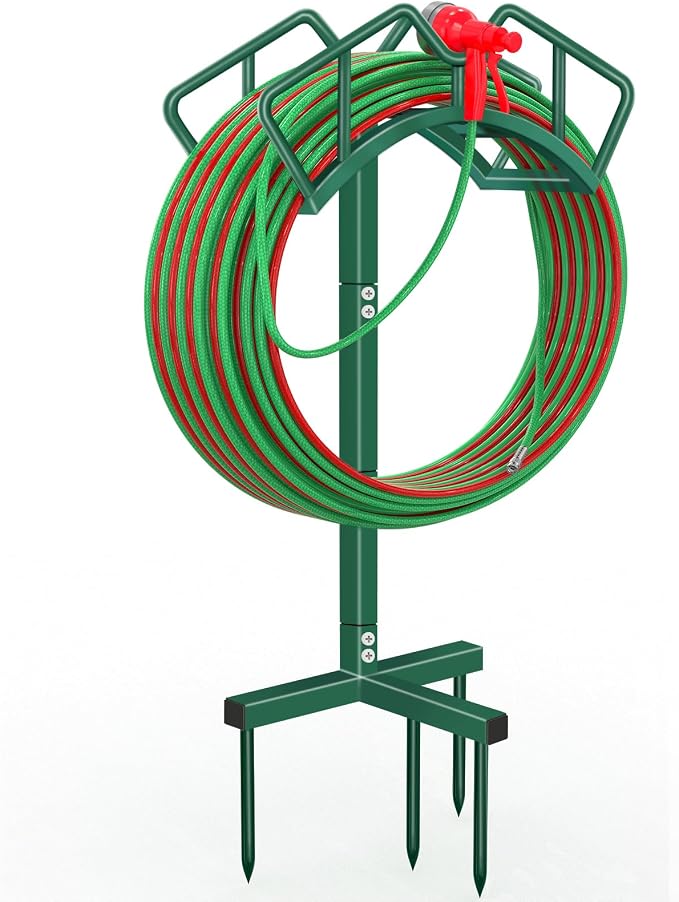 Qatsrin Super Stable Garden Hose Holder, Detachable Water Hose Holders, Hose Storage Stand Holds 150-Feet Hose, Free Standing Water Hose Holders for Outside Yard Lawn (Green)