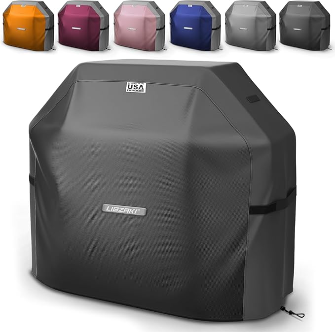 LIBZAKI Grill Cover 420D Waterproof, Weather Resistant, Rip-Proof, Anti-UV, Fade Resistant,Gas Grill Cover for Weber,Char Broil,Nexgrill Grills, etc.60 inches-Black