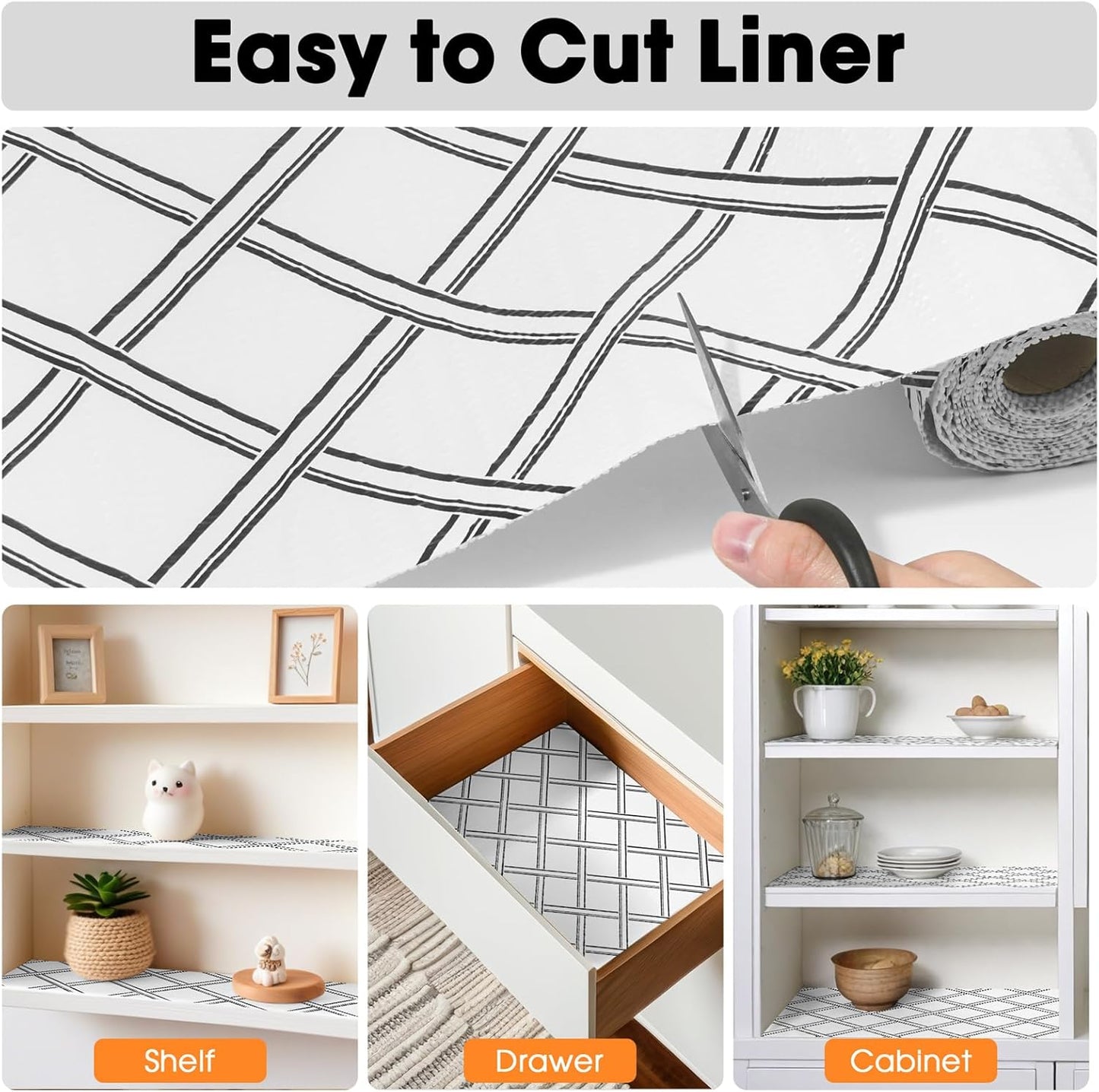 Drawer and Shelf Liner for Kitchen Cabinets Non-Adhesive Cabinet Liners for Shelves Strong Grip Non Slip Waterproof Cupboard Liner for Dresser Refrigerator, Bathroom,Geometric,17.5IN X 10FT