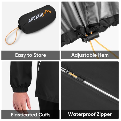 APEXUP Packable Rain Jacket Men with Reflective Zipper, Lightweight Waterproof Jacket Windbreaker Hooded Raincoat, Mens Rain Jackets for Outdoor, Running, Hiking, Travel, Cycling (Black, XL)